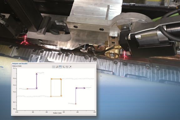 Laser line sensor installed on machine with software image