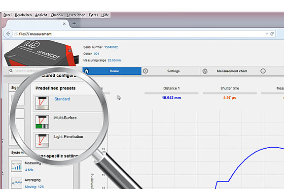 Web interface laser sensor optoNCDT 1420