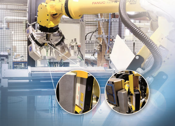 Laser tringulation sensors mounted on a robot arm